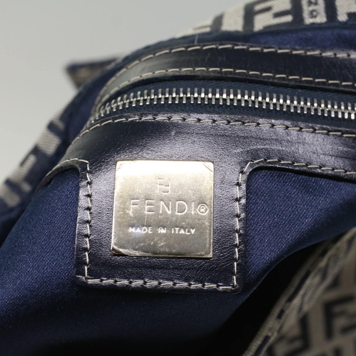 FENDI Zucchino Canvas Mamma Baguette Shoulder Bag Navy yk8650