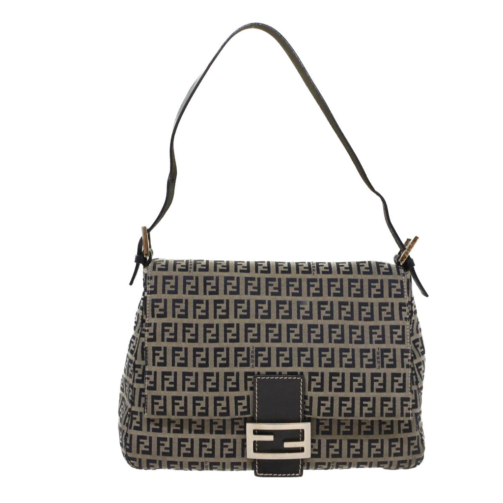 FENDI Zucchino Canvas Mamma Baguette Shoulder Bag Navy yk8650