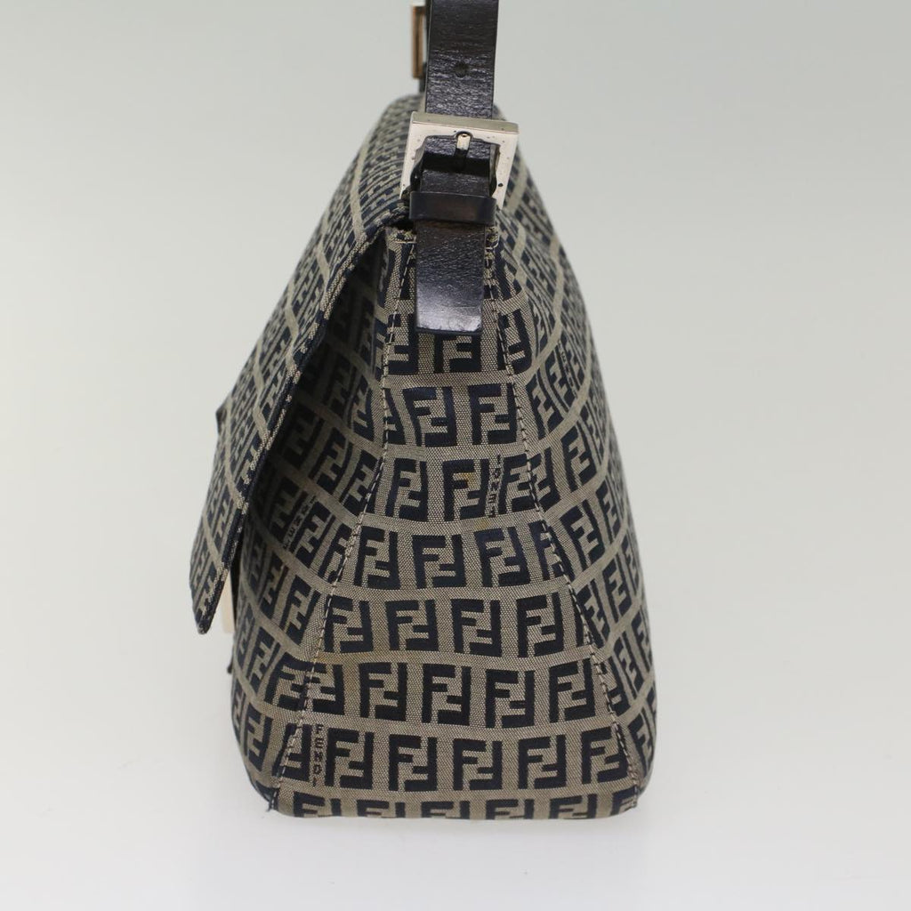 FENDI Zucchino Canvas Mamma Baguette Shoulder Bag Navy yk8650
