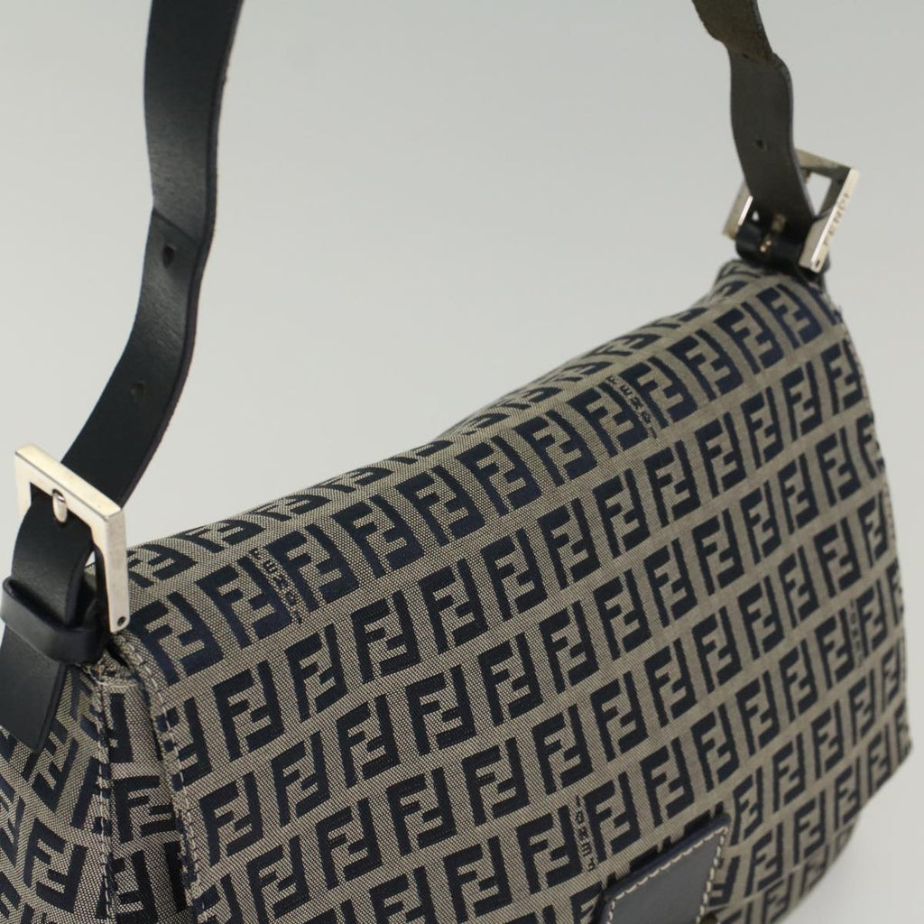 FENDI Zucchino Canvas Mamma Baguette Shoulder Bag Navy yk8650