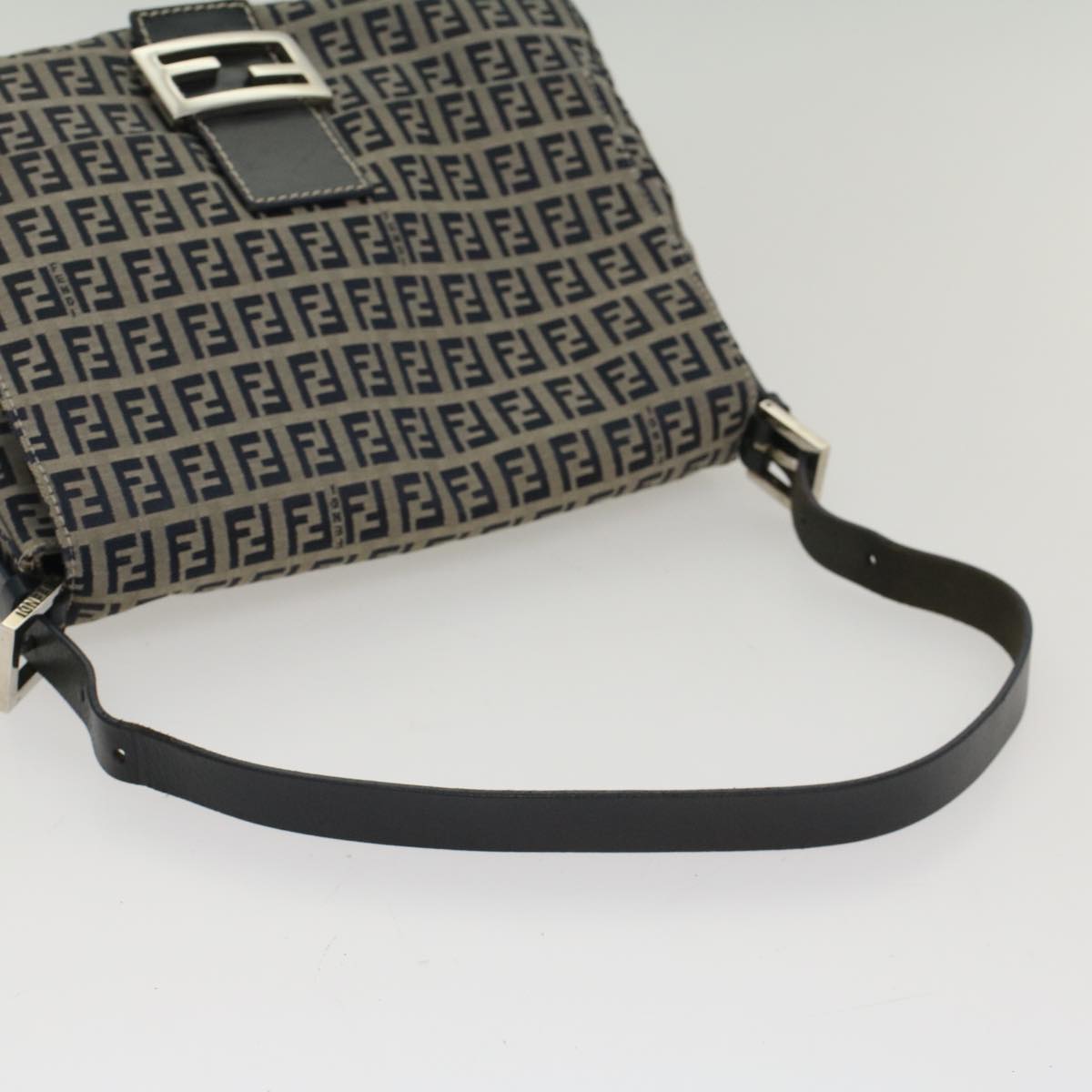 FENDI Zucchino Canvas Mamma Baguette Shoulder Bag Navy yk8650