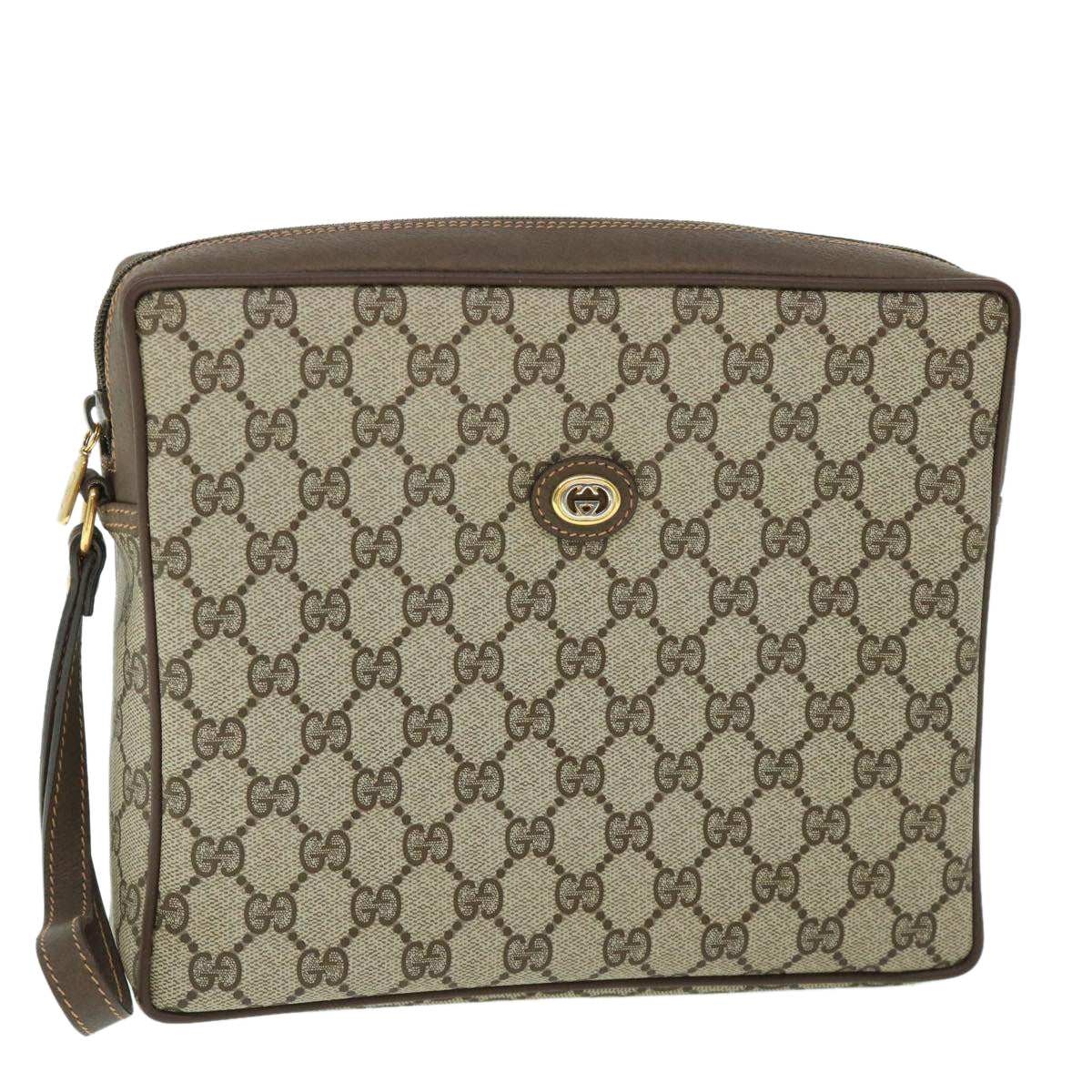 GUCCI GG Canvas Clutch Bag PVC Leather Beige 156.01.053 yk8651