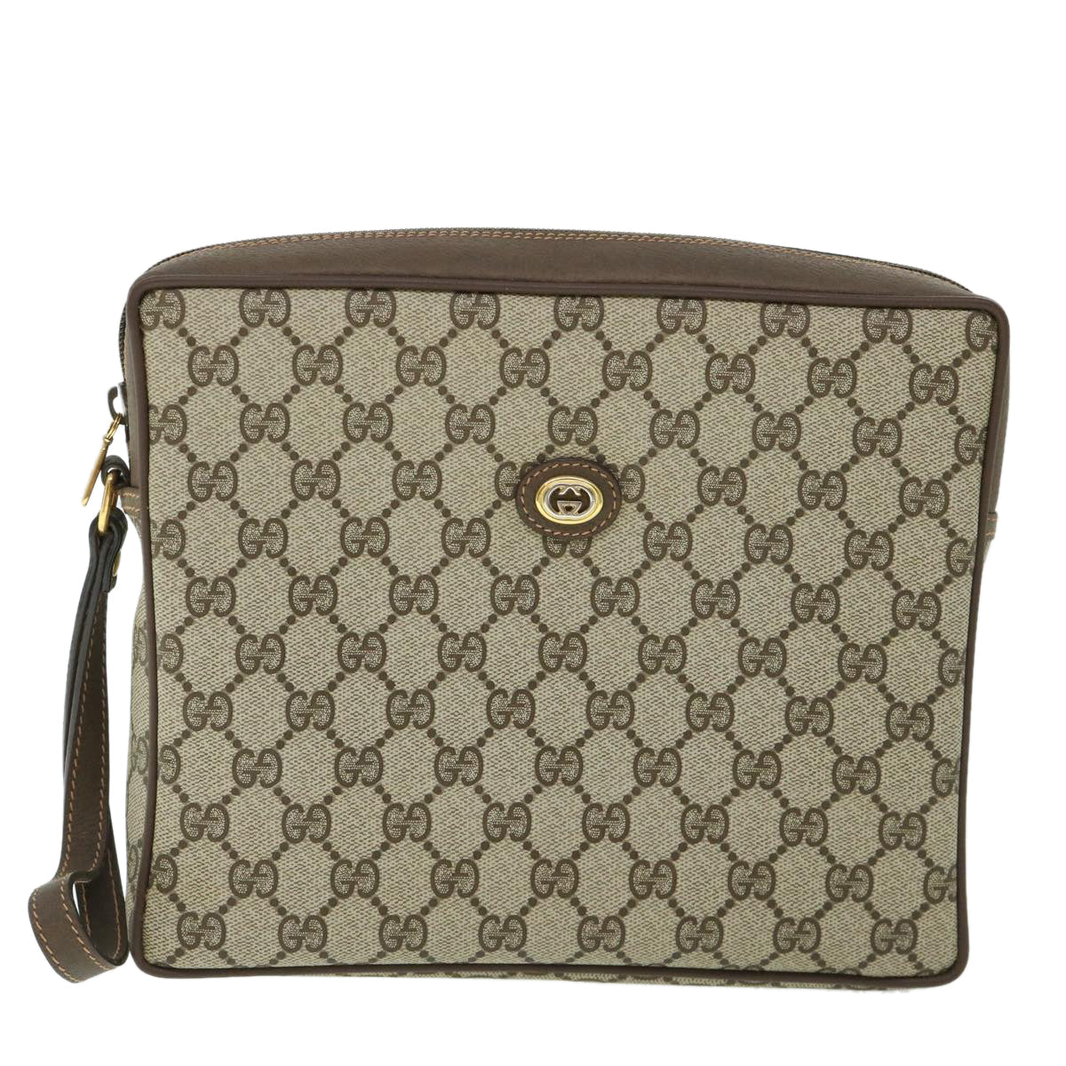 GUCCI GG Canvas Clutch Bag PVC Leather Beige 156.01.053 yk8651
