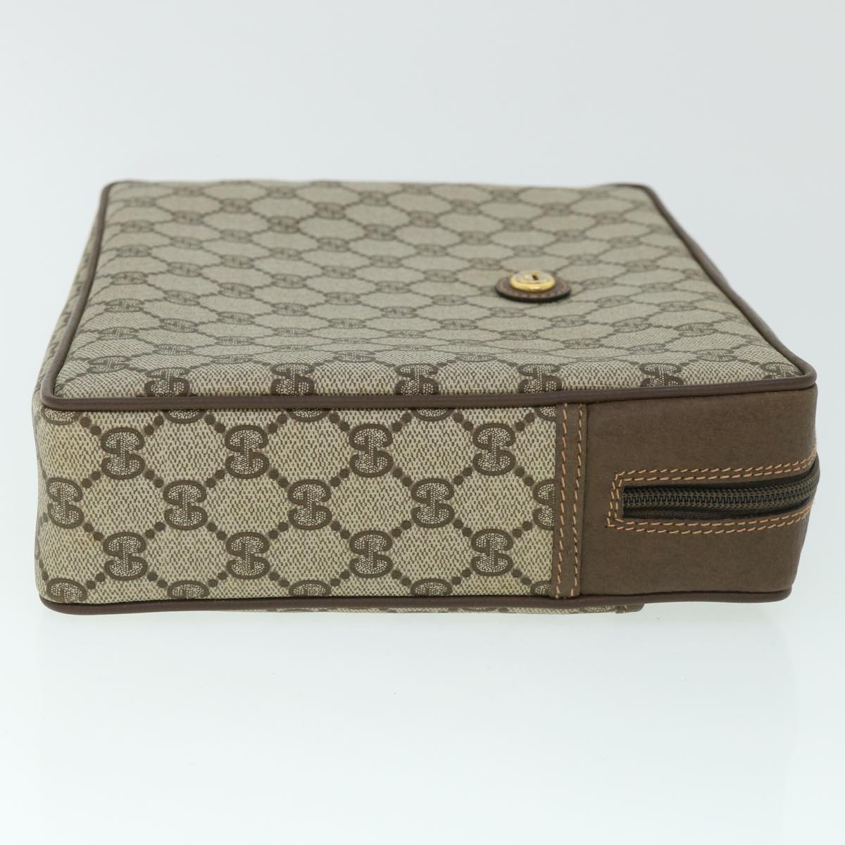 GUCCI GG Canvas Clutch Bag PVC Leather Beige 156.01.053 yk8651