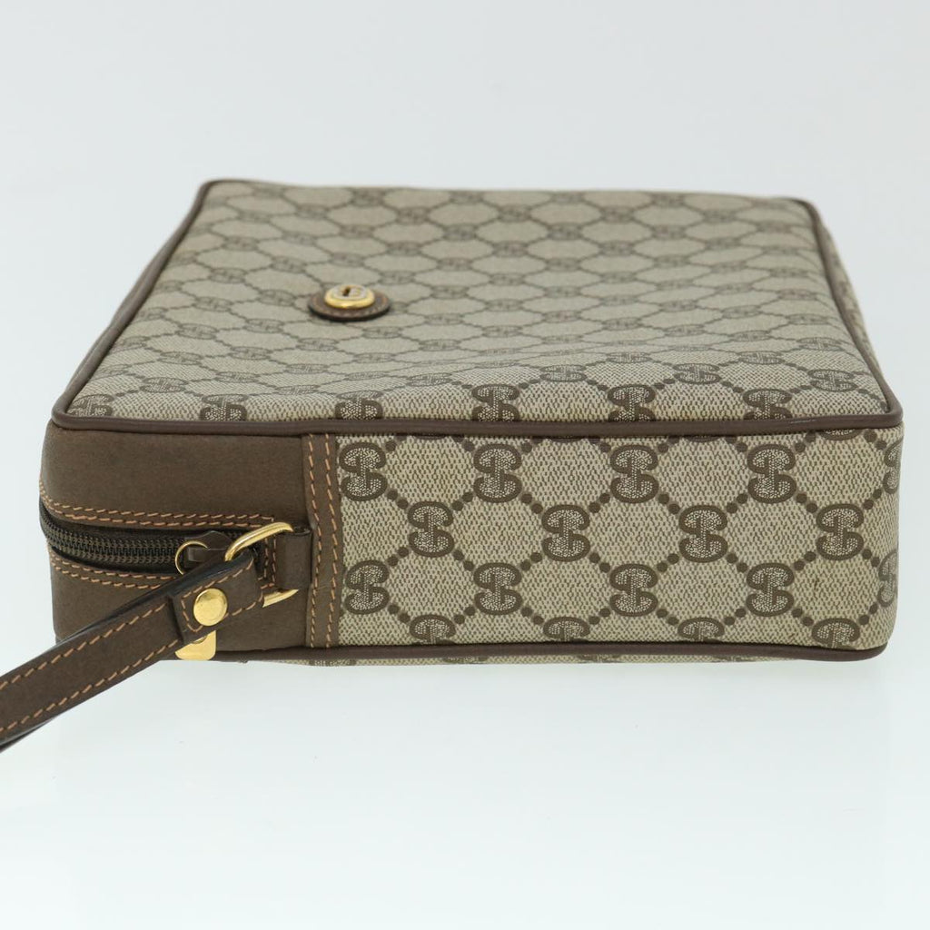 GUCCI GG Canvas Clutch Bag PVC Leather Beige 156.01.053 yk8651