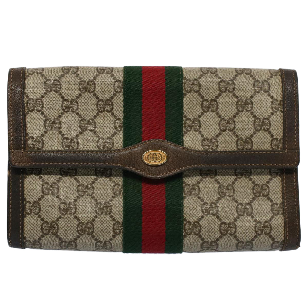 GUCCI GG Canvas Web Sherry Line Clutch Bag Beige Red 41 014 3087 25 yk8666