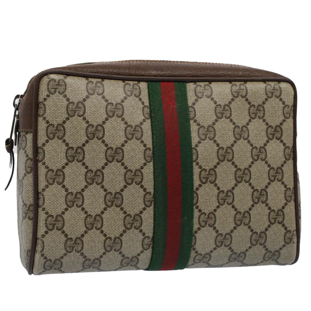 GUCCI GG Canvas Web Sherry Line Clutch Bag Beige Red 156 01 012 yk8670