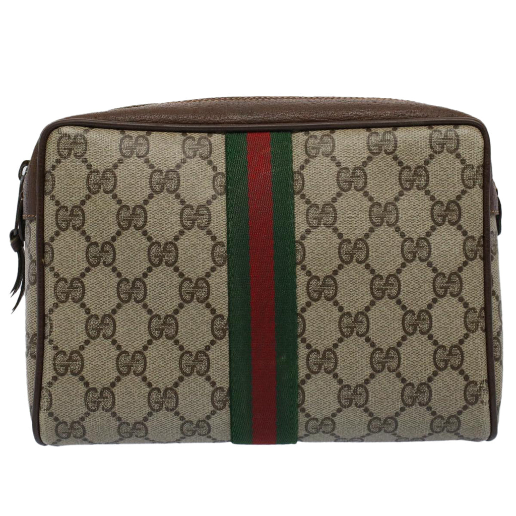 GUCCI GG Canvas Web Sherry Line Clutch Bag Beige Red 156 01 012 yk8670