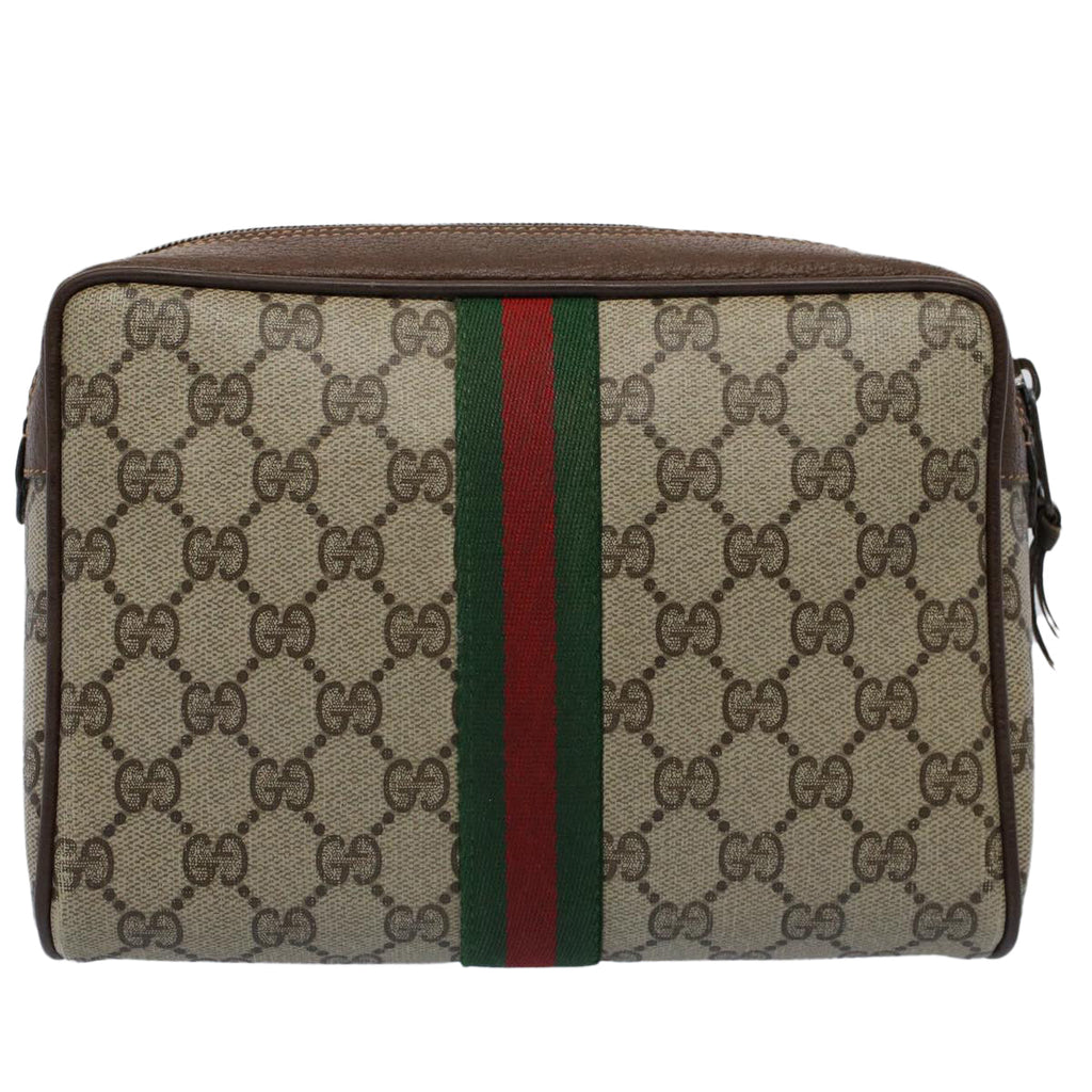 GUCCI GG Canvas Web Sherry Line Clutch Bag Beige Red 156 01 012 yk8670