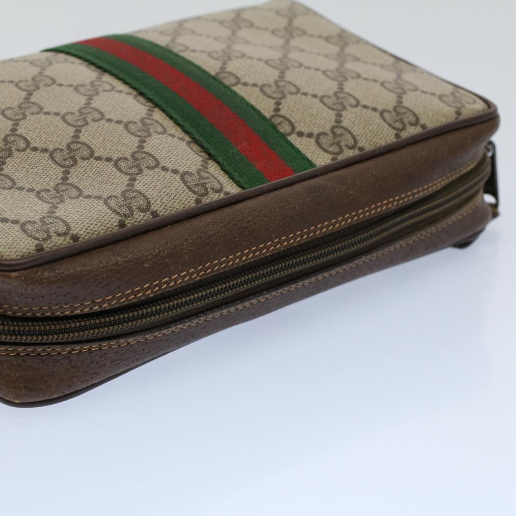 GUCCI GG Canvas Web Sherry Line Clutch Bag Beige Red 156 01 012 yk8670