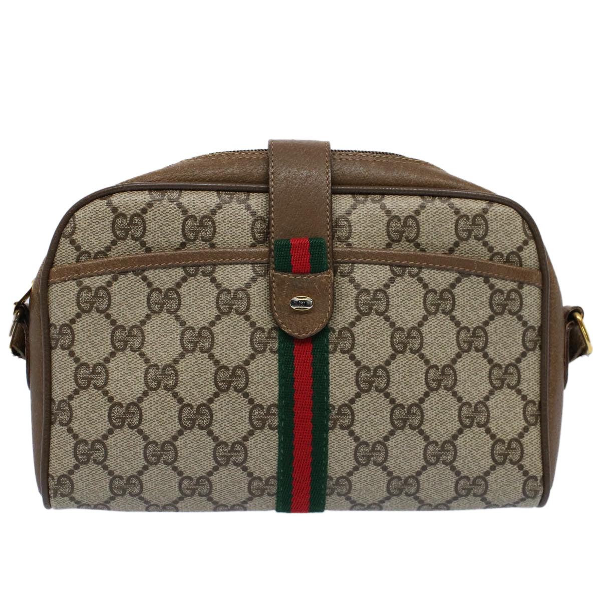 GUCCI GG Canvas Web Sherry Line Shoulder Bag Beige Red 116 02 055 yk8699