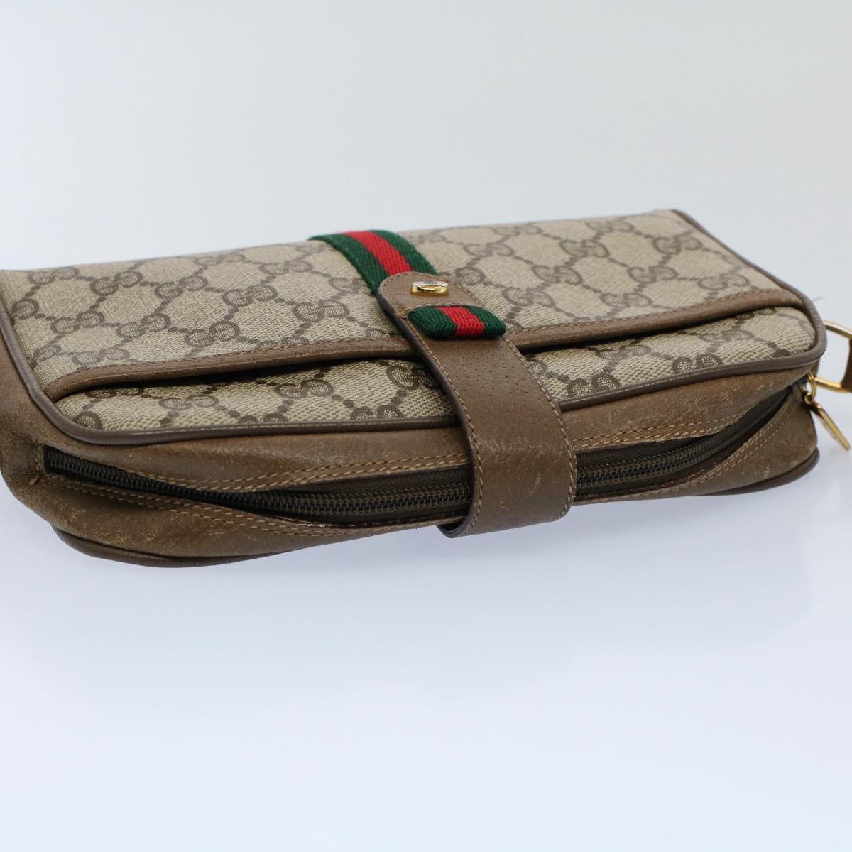 GUCCI GG Canvas Web Sherry Line Shoulder Bag Beige Red 116 02 055 yk8699