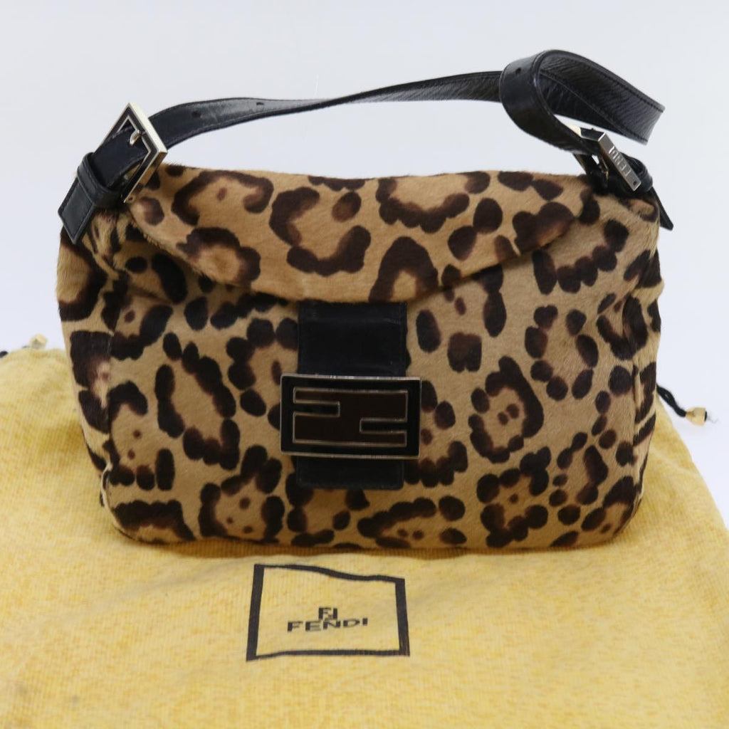 FENDI Leopard Mamma Baguette Shoulder Bag Harako leather Brown yk8707