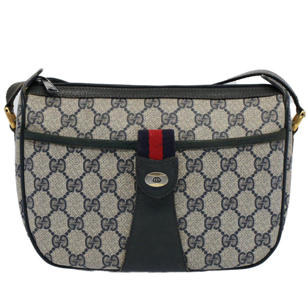 GUCCI GG Canvas Sherry Line Shoulder Bag Gray Red Navy 89 02 032 yk8710