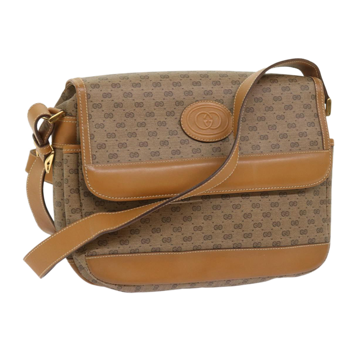 GUCCI Micro GG Canvas Shoulder Bag PVC Leather Beige yk8723