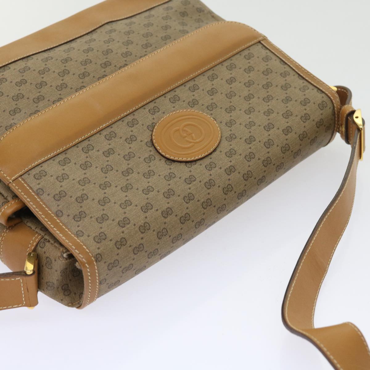 GUCCI Micro GG Canvas Shoulder Bag PVC Leather Beige yk8723