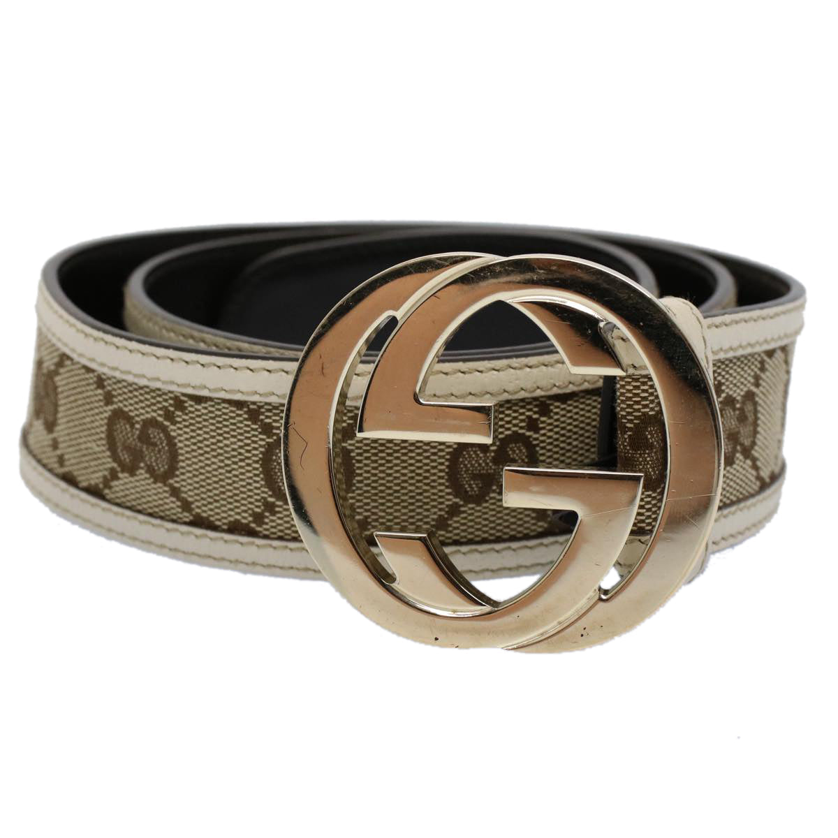 GUCCI GG Canvas Belt 30.3""-32.3"" Beige White yk8725