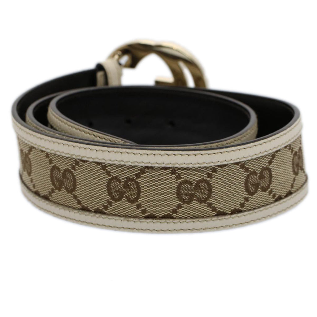 GUCCI GG Canvas Belt 30.3""-32.3"" Beige White yk8725