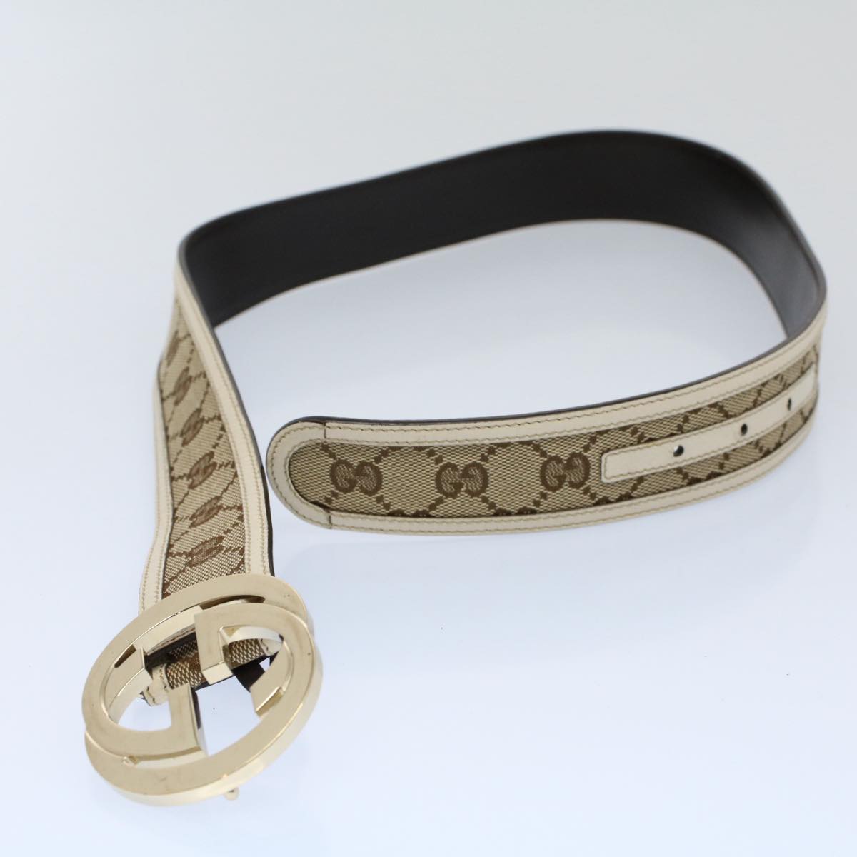 GUCCI GG Canvas Belt 30.3""-32.3"" Beige White yk8725