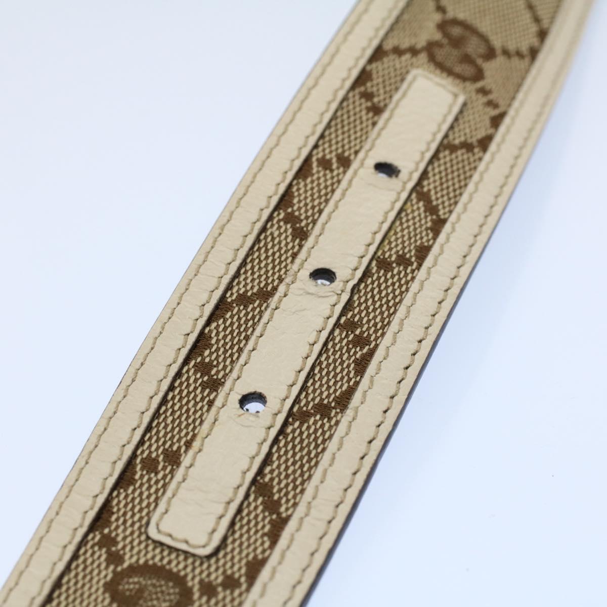 GUCCI GG Canvas Belt 30.3""-32.3"" Beige White yk8725