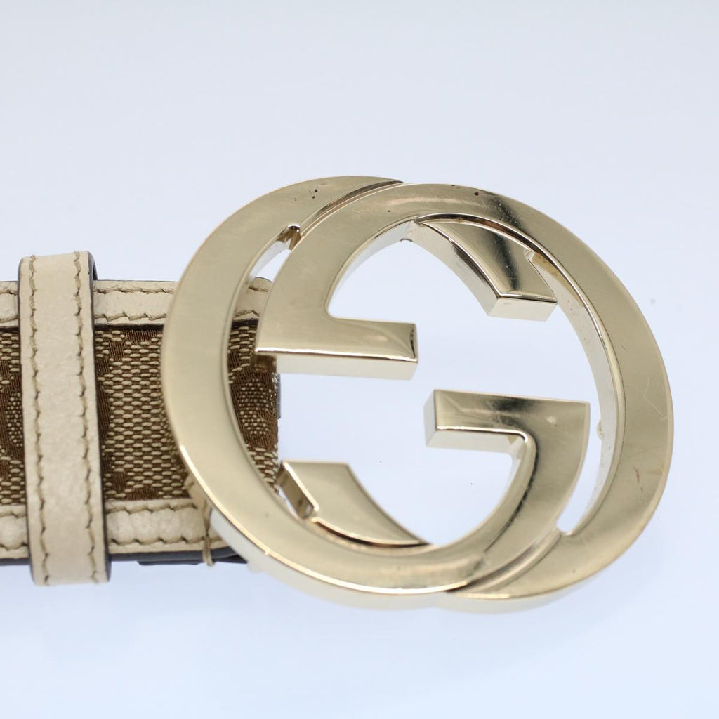GUCCI GG Canvas Belt 30.3""-32.3"" Beige White yk8725