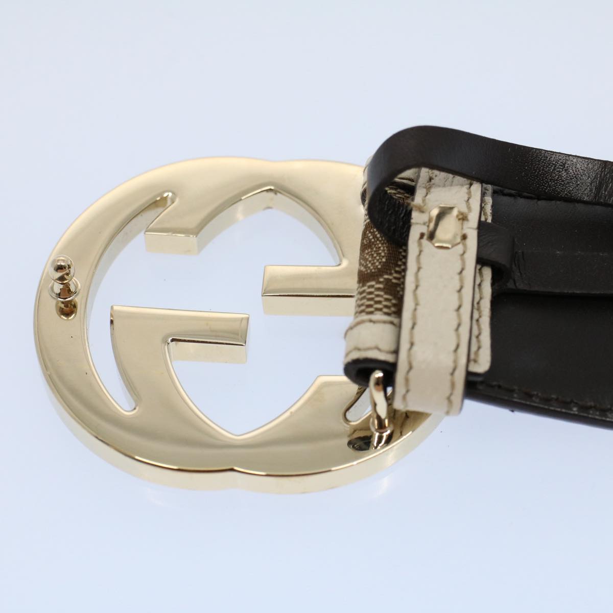 GUCCI GG Canvas Belt 30.3""-32.3"" Beige White yk8725