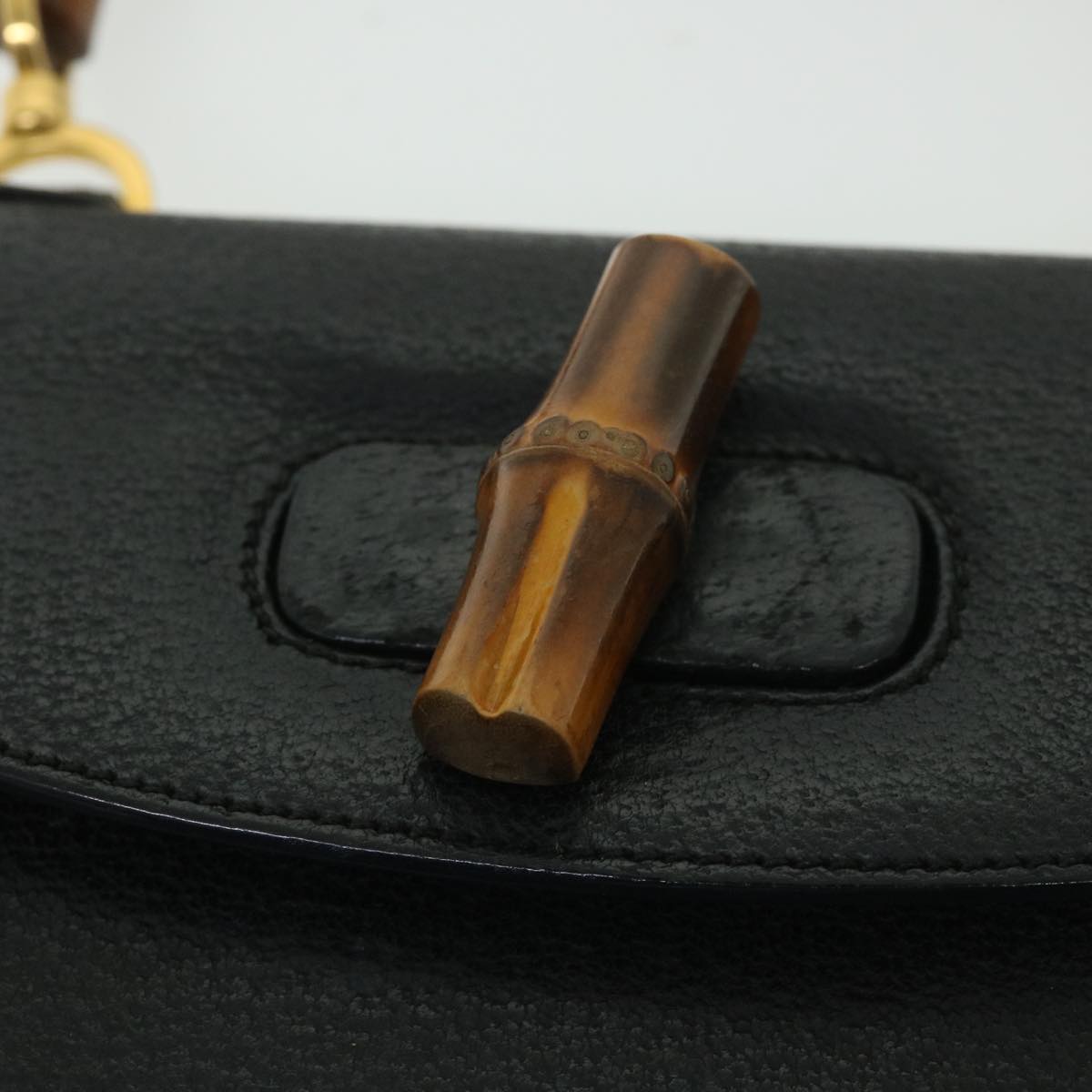 GUCCI Bamboo Hand Bag Leather Black 000 2113 0633 yk8763