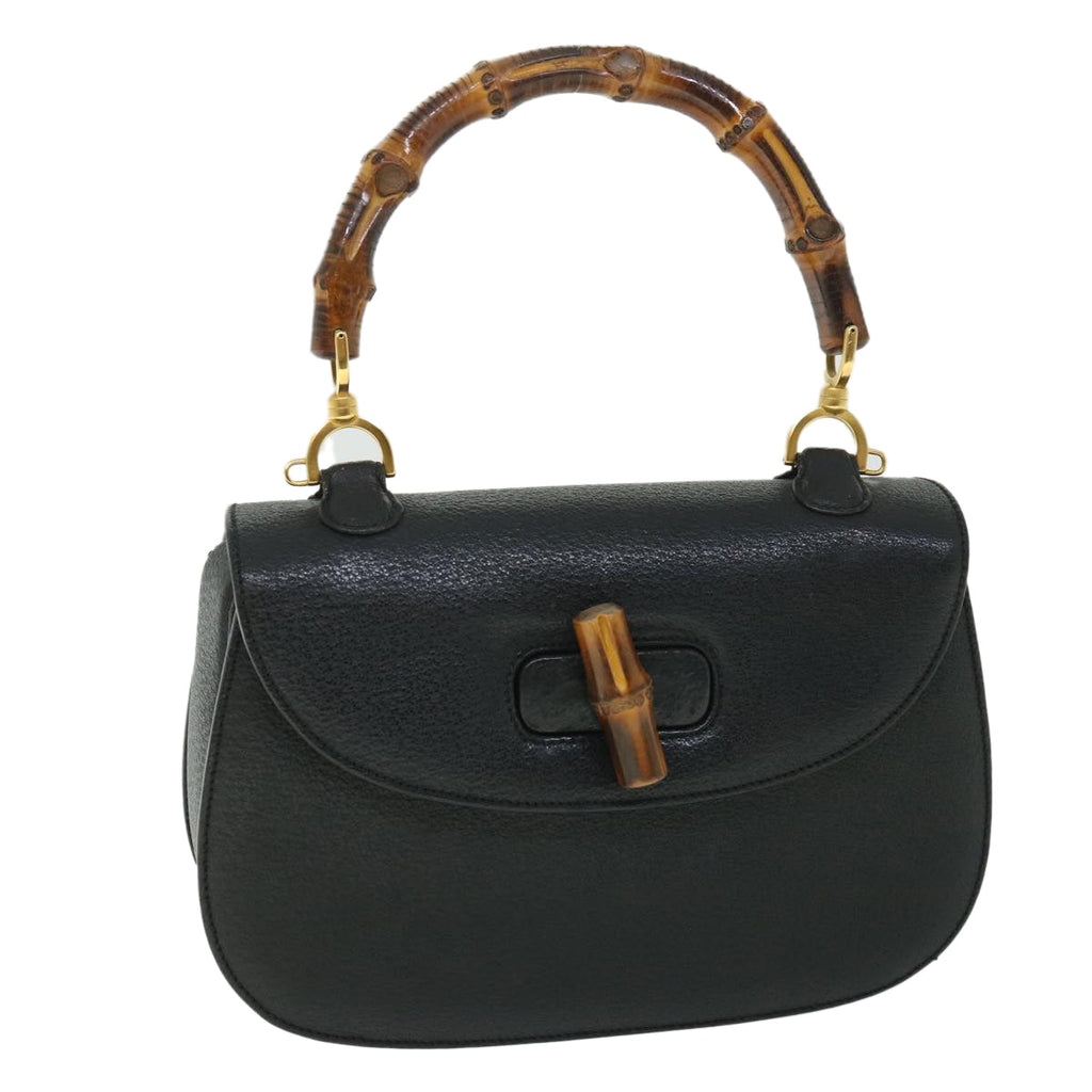 GUCCI Bamboo Hand Bag Leather Black 000 2113 0633 yk8763