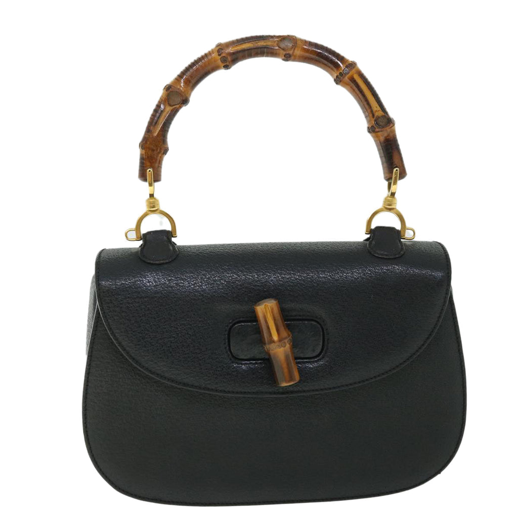 GUCCI Bamboo Hand Bag Leather Black 000 2113 0633 yk8763