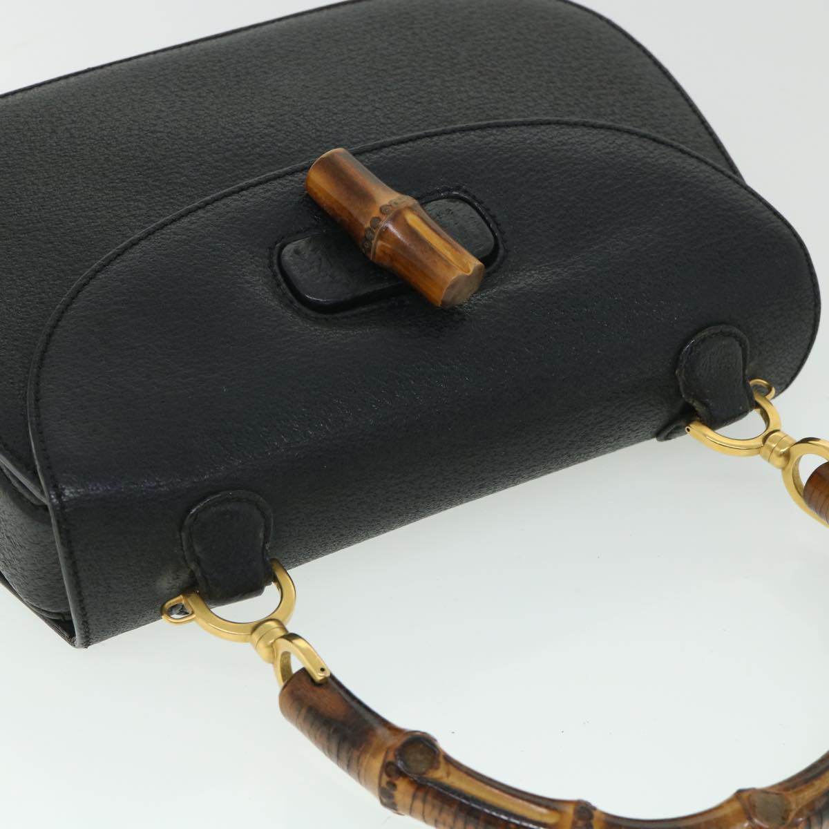 GUCCI Bamboo Hand Bag Leather Black 000 2113 0633 yk8763