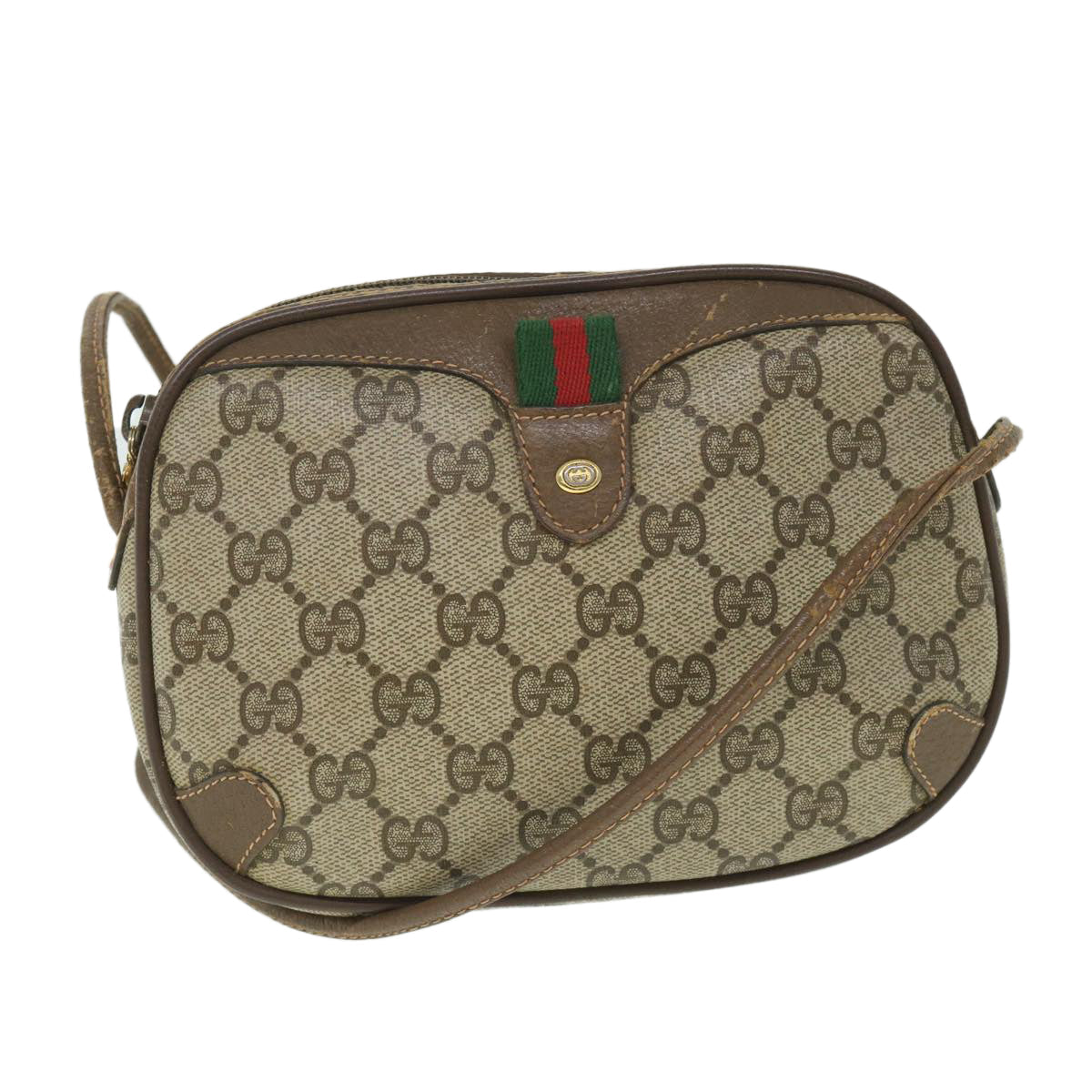 GUCCI GG Supreme Web Sherry Line Shoulder Bag Beige Red 156 02 066 yk8787