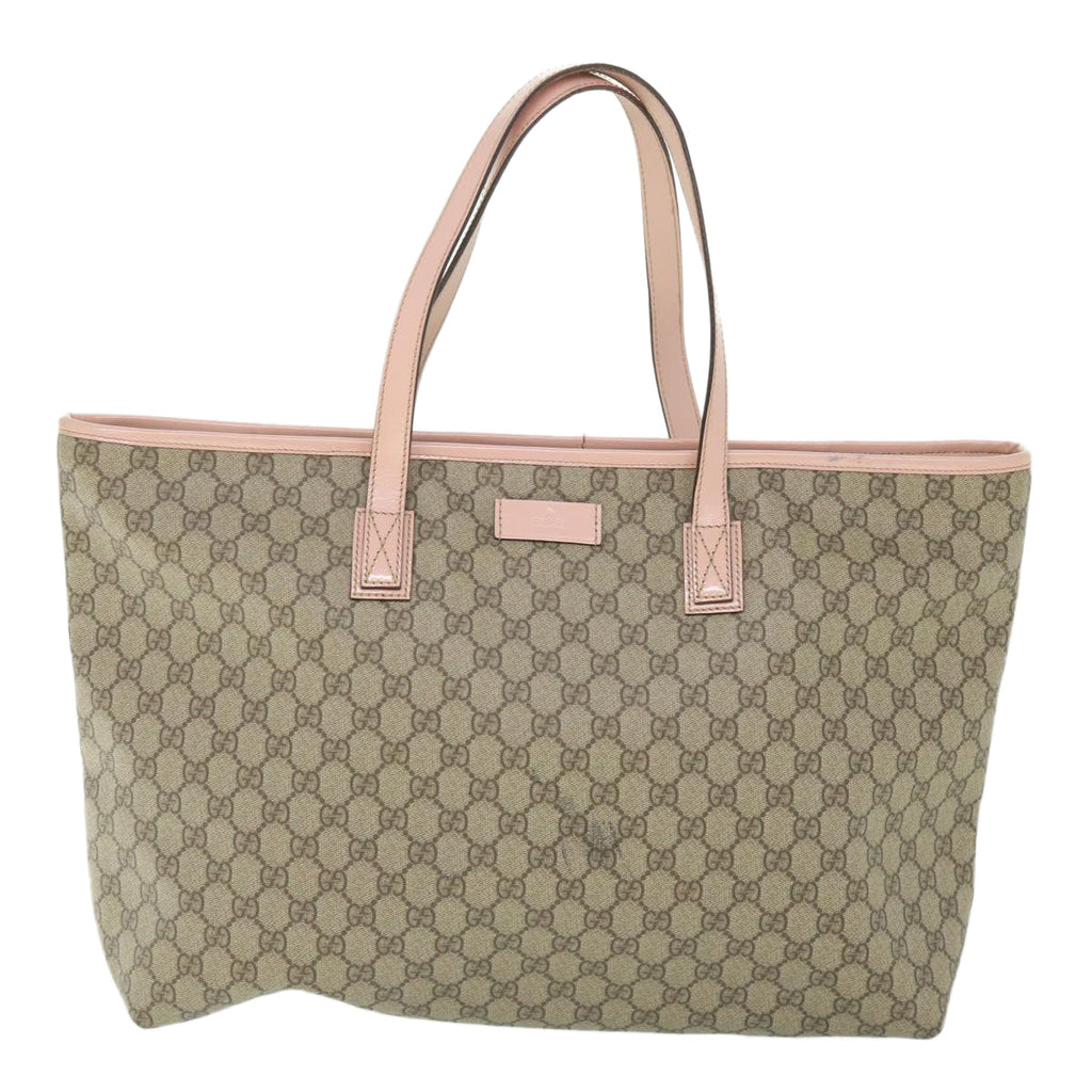 GUCCI GG Supreme Tote Bag PVC Leather Beige 211120 yk8792