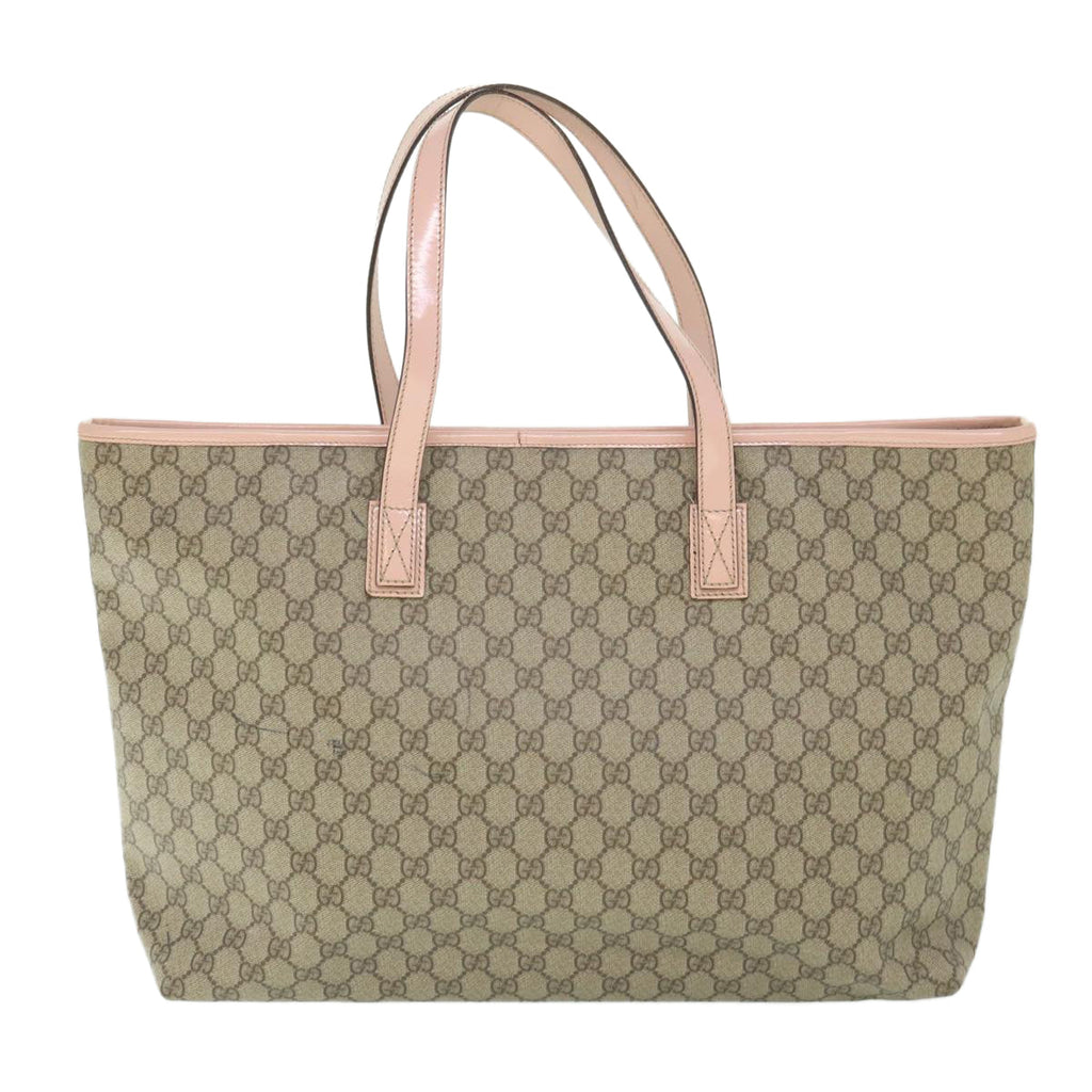 GUCCI GG Supreme Tote Bag PVC Leather Beige 211120 yk8792