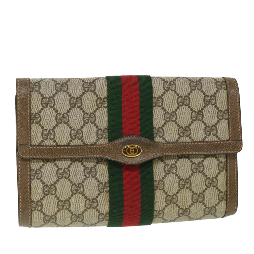 GUCCI GG Supreme Web Sherry Line Clutch Bag Beige Red 89 01 006 yk8795