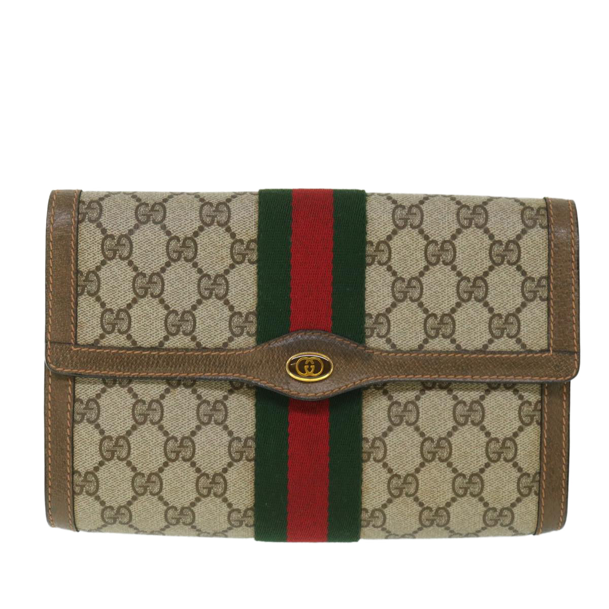 GUCCI GG Supreme Web Sherry Line Clutch Bag Beige Red 89 01 006 yk8795