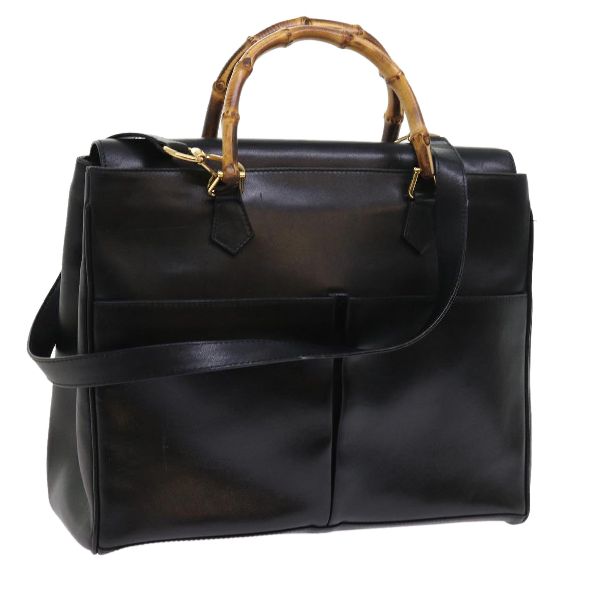 GUCCI Bamboo Hand Bag Leather 2way Black 002 123 0322 yk8800