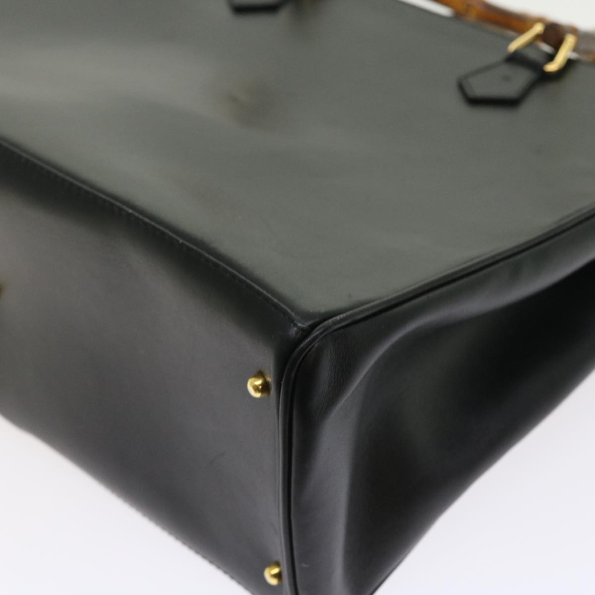 GUCCI Bamboo Hand Bag Leather 2way Black 002 123 0322 yk8800