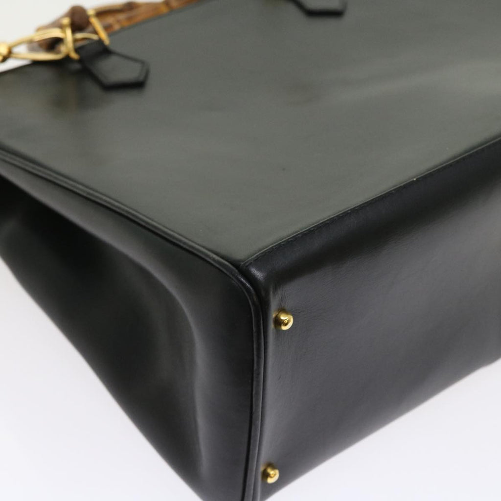 GUCCI Bamboo Hand Bag Leather 2way Black 002 123 0322 yk8800