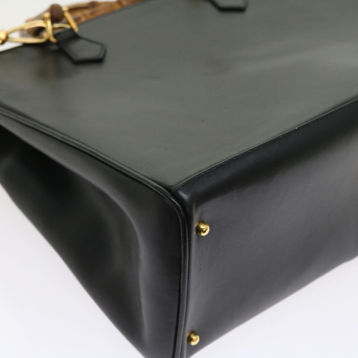 GUCCI Bamboo Hand Bag Leather 2way Black 002 123 0322 yk8800