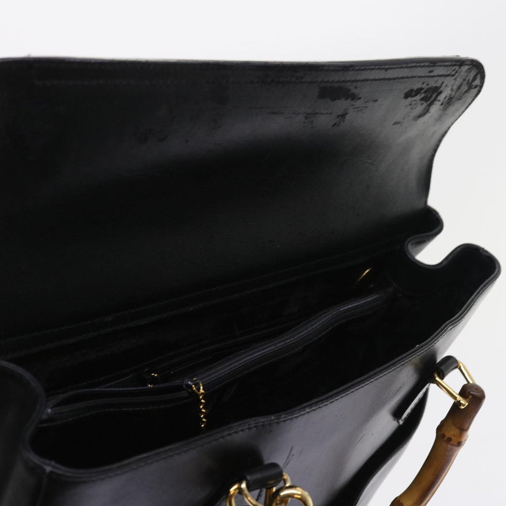GUCCI Bamboo Hand Bag Leather 2way Black 002 123 0322 yk8800