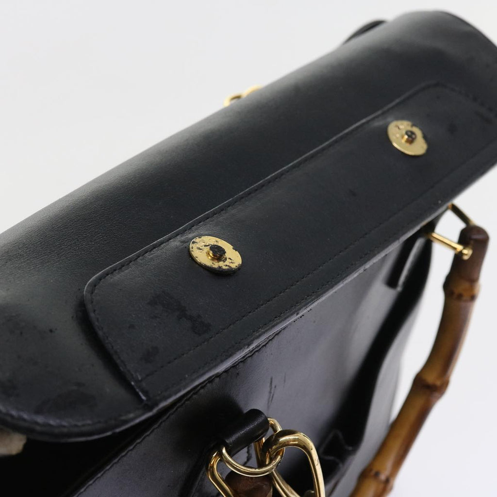GUCCI Bamboo Hand Bag Leather 2way Black 002 123 0322 yk8800