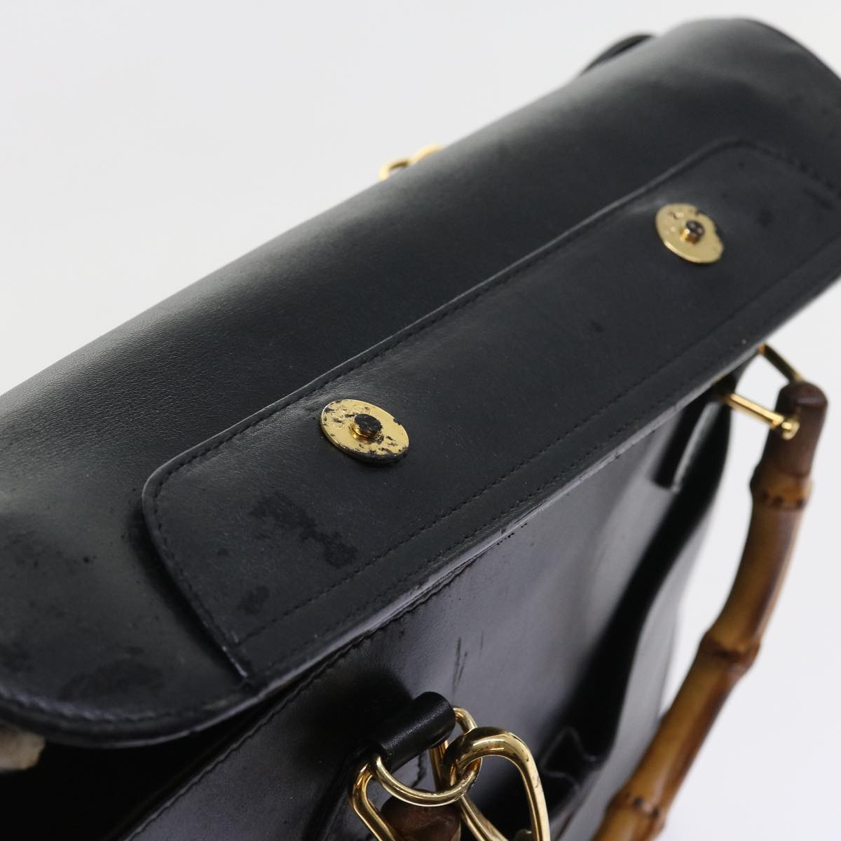 GUCCI Bamboo Hand Bag Leather 2way Black 002 123 0322 yk8800