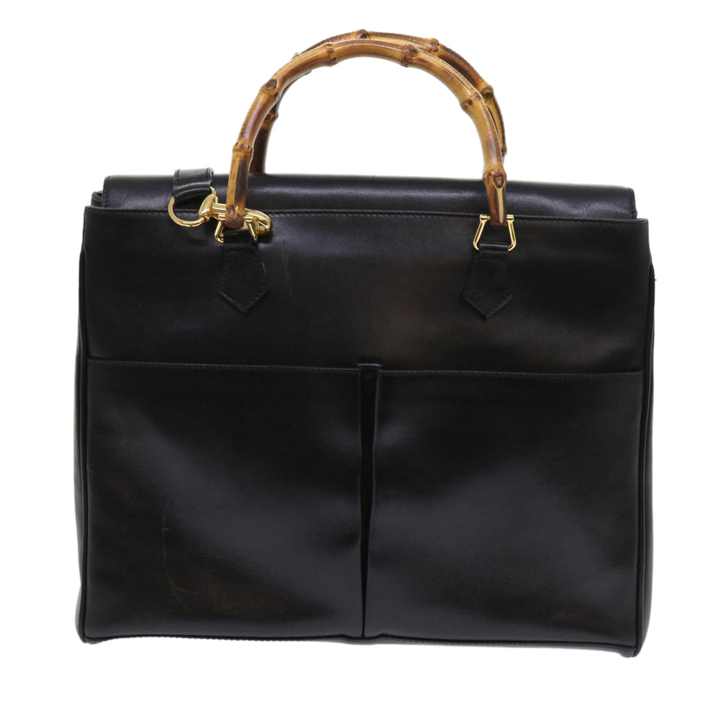 GUCCI Bamboo Hand Bag Leather 2way Black 002 123 0322 yk8800