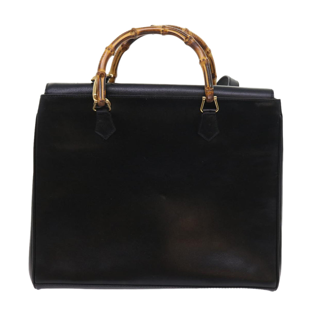 GUCCI Bamboo Hand Bag Leather 2way Black 002 123 0322 yk8800