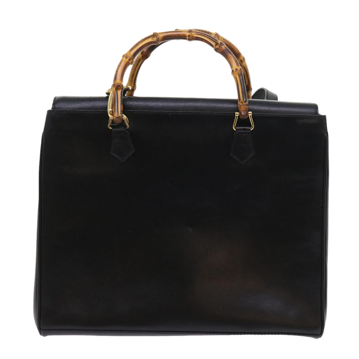 GUCCI Bamboo Hand Bag Leather 2way Black 002 123 0322 yk8800