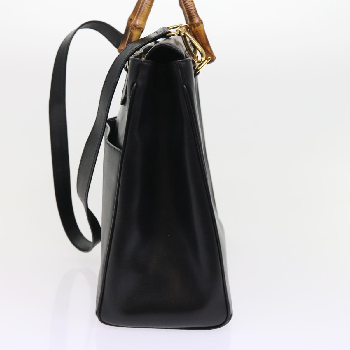 GUCCI Bamboo Hand Bag Leather 2way Black 002 123 0322 yk8800