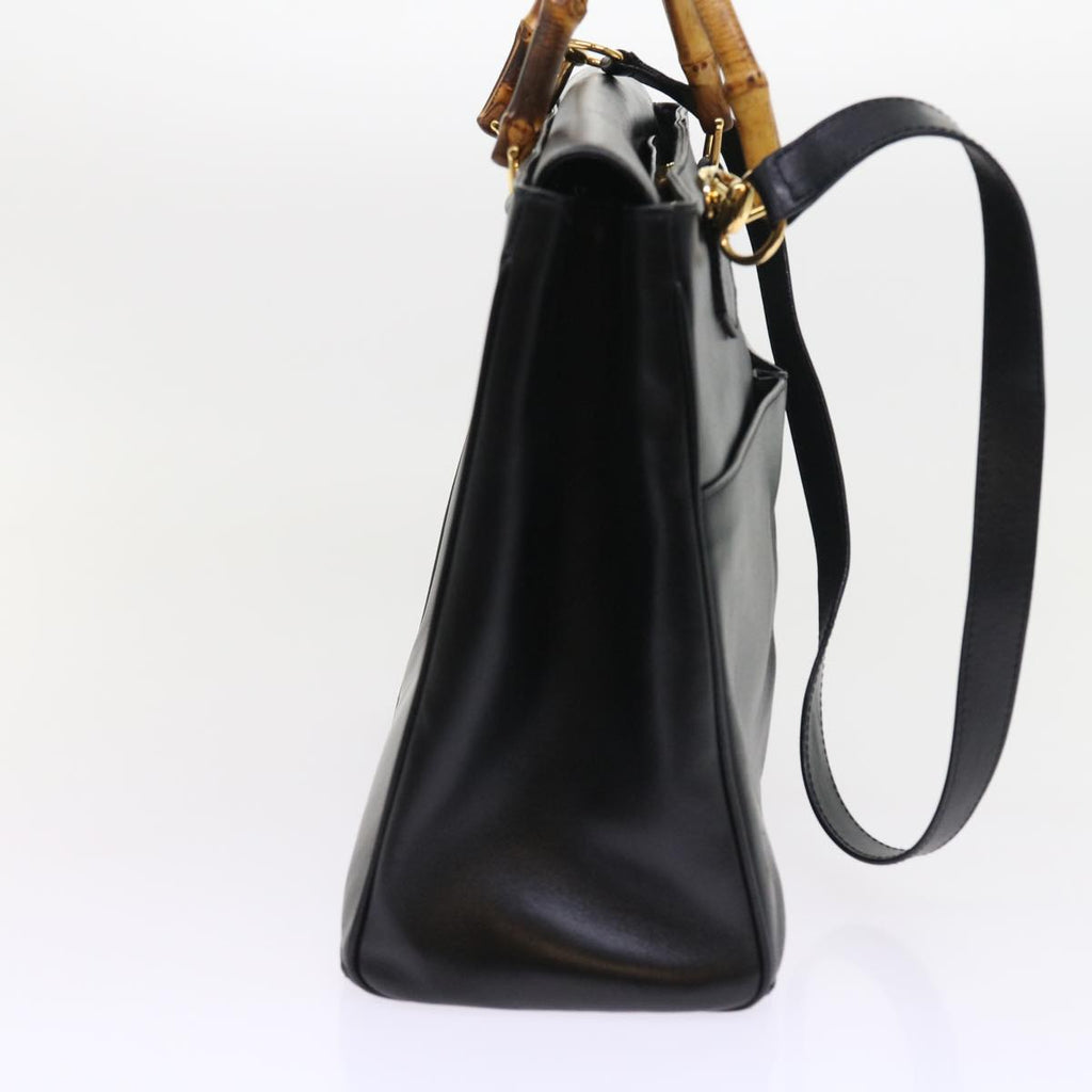 GUCCI Bamboo Hand Bag Leather 2way Black 002 123 0322 yk8800