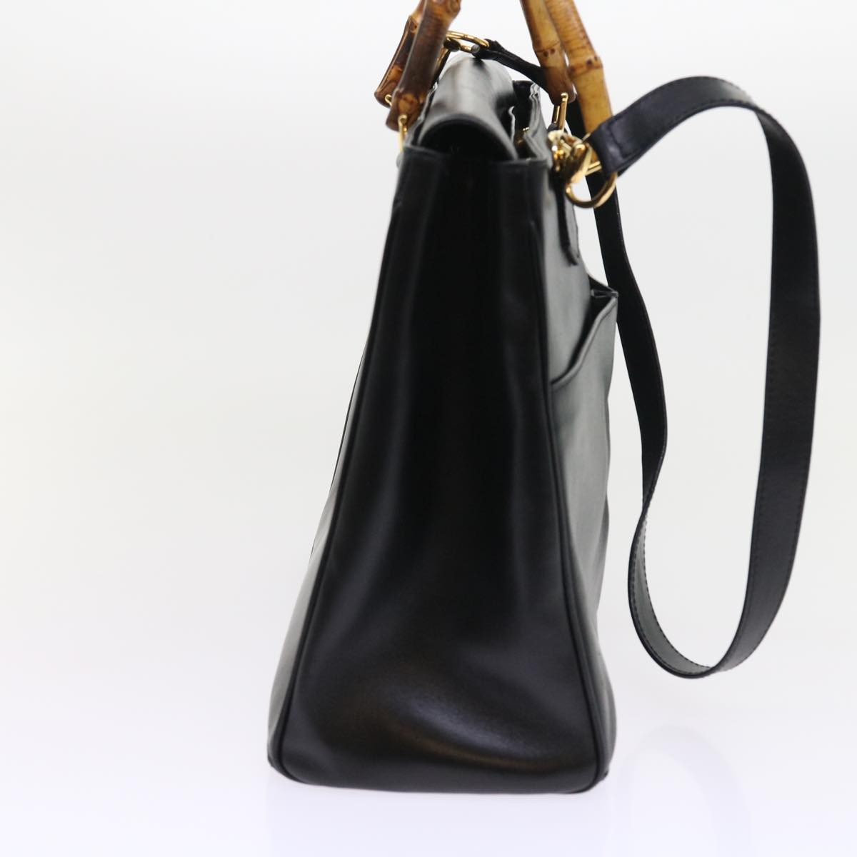 GUCCI Bamboo Hand Bag Leather 2way Black 002 123 0322 yk8800