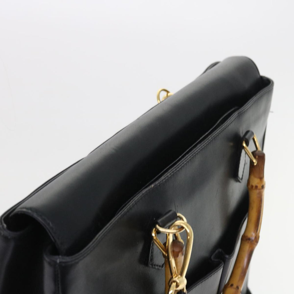 GUCCI Bamboo Hand Bag Leather 2way Black 002 123 0322 yk8800
