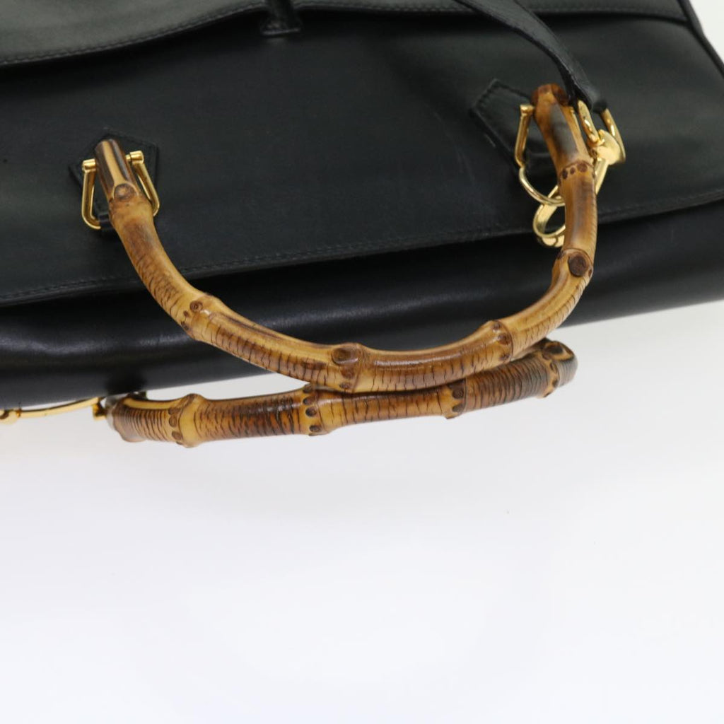 GUCCI Bamboo Hand Bag Leather 2way Black 002 123 0322 yk8800